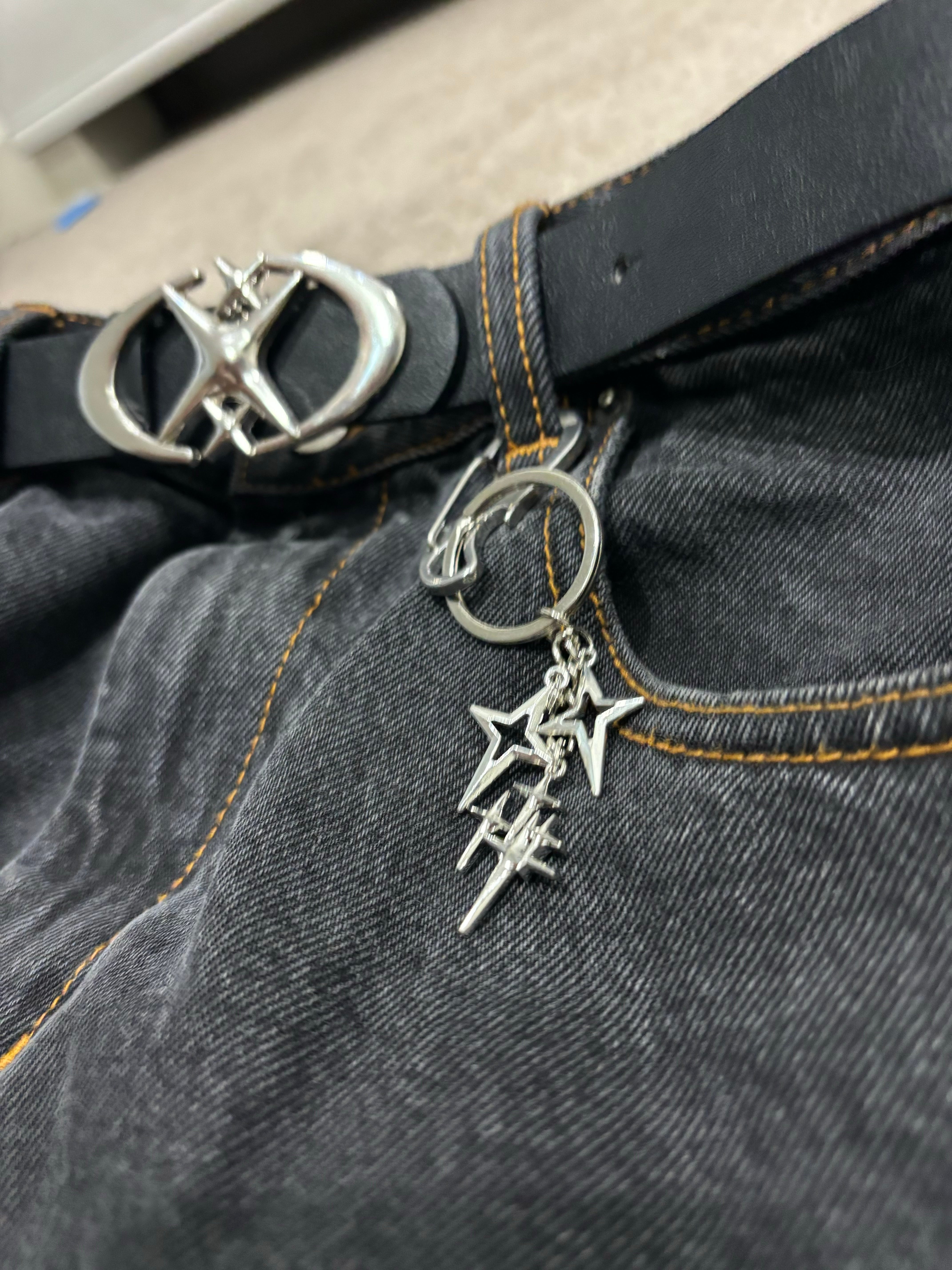 666 leather 3連 studs belt y2k gal opium Star Eye Rivet Belt Goth